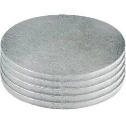 Lot de 5 cake drums ronds argentés