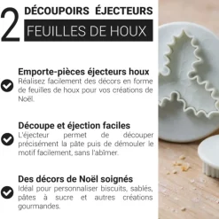 Lot de 2 découpoirs éjecteurs Feuilles de houx