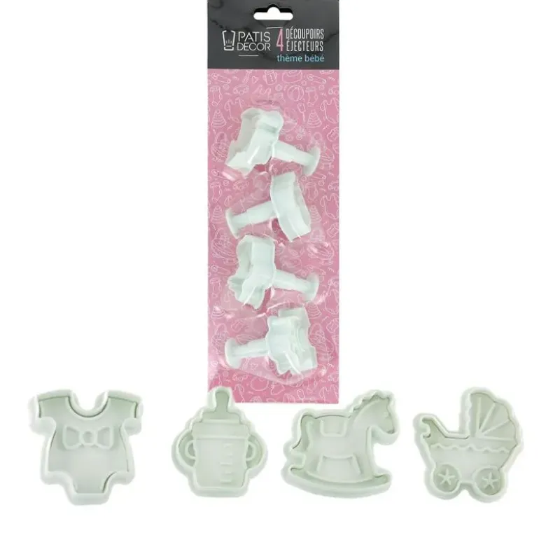 Lot de 4 découpoirs éjecteurs thème Bébé