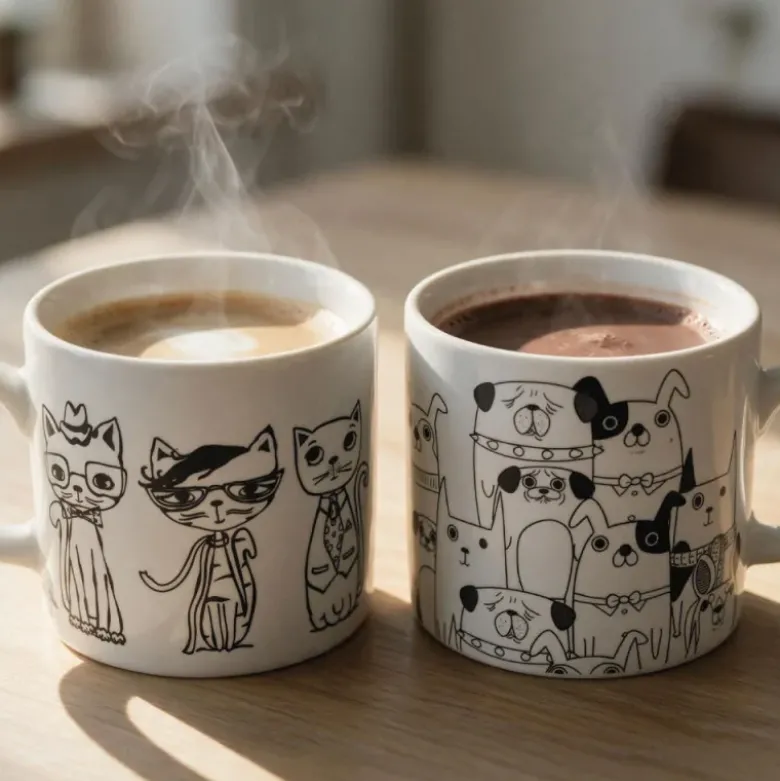 Lot de 4 tasses assorties thème "Chats et Chiens"