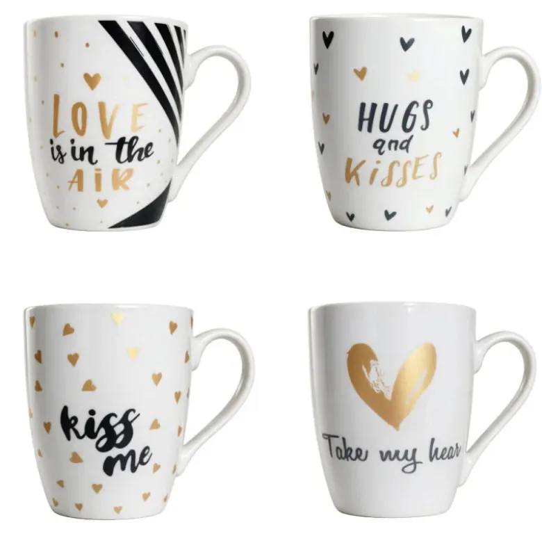 Lot de 4 tasses assorties thème "Love"