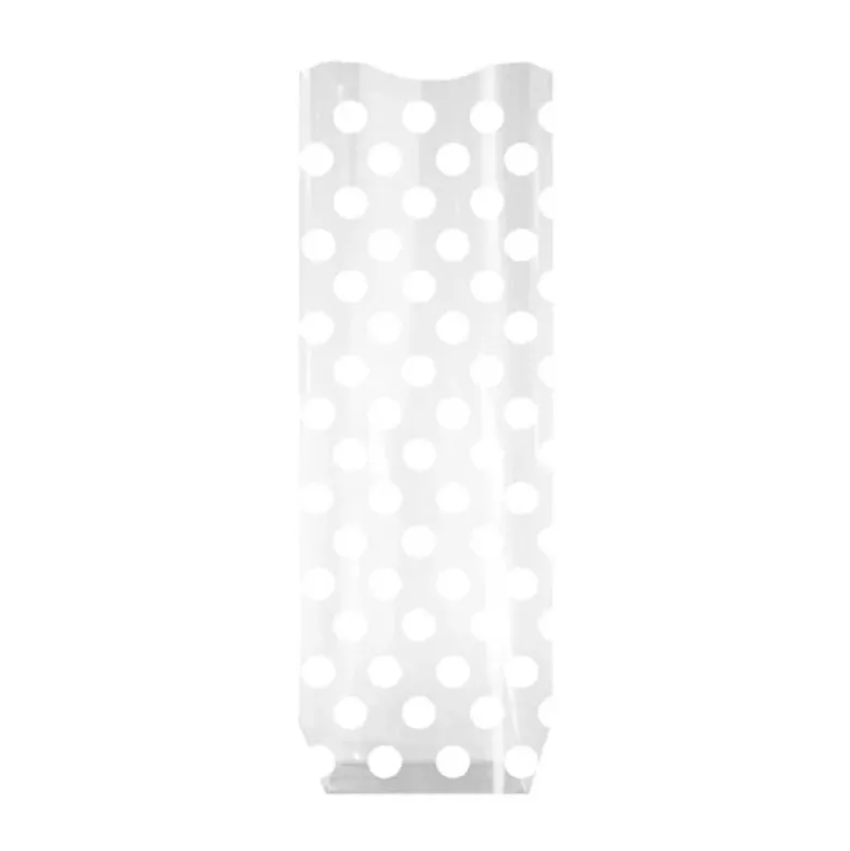 Lot sachets pois blancs + liens - 12 x 26 cm (x10)