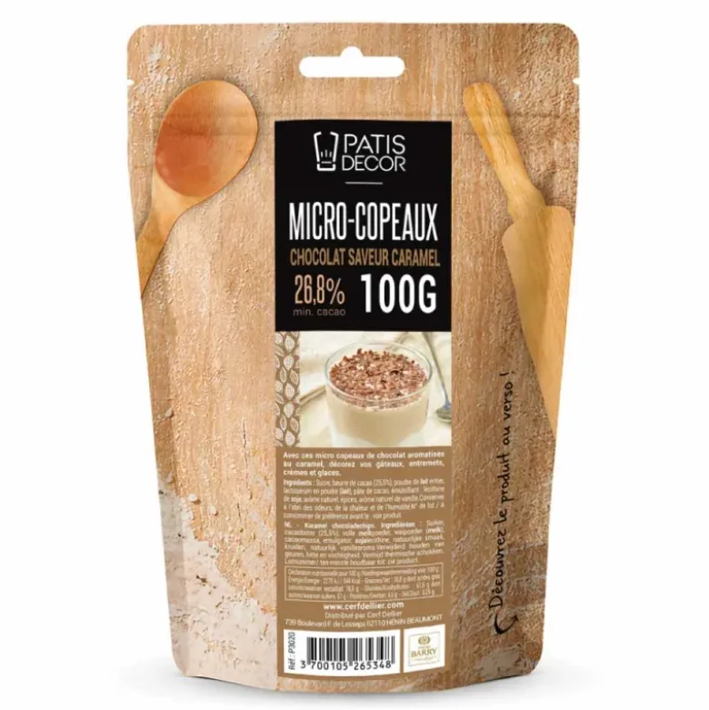 Micro-copeaux de chocolat au lait caramel - 26,8% de cacao - 100g