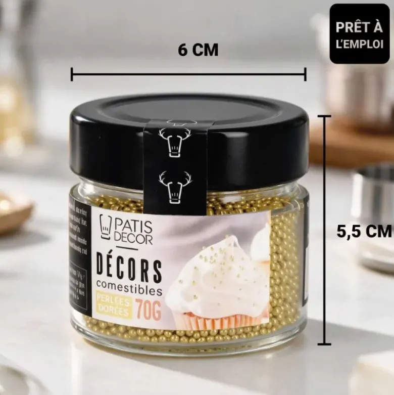 Mini perles dorées comestibles Ø 2 mm 70 g