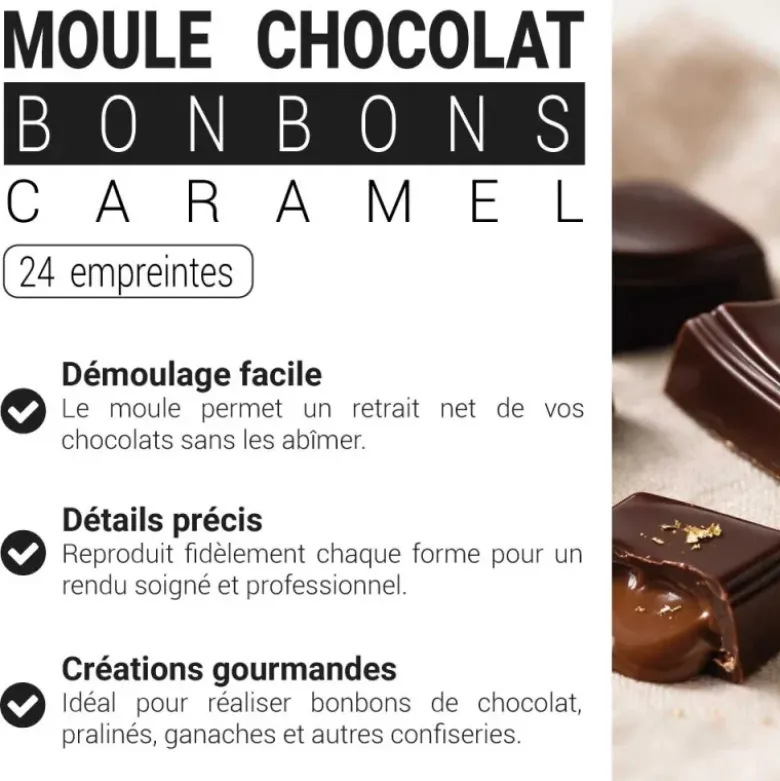 Moule à bonbons de chocolat carrés caramel - 24 empreintes