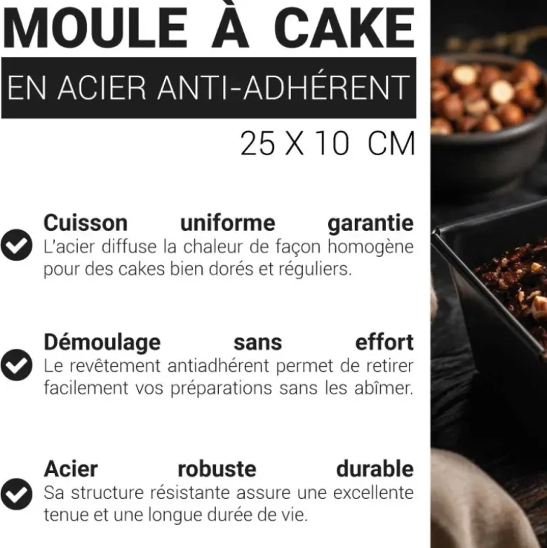 Moule à cake en acier antiadhérent sans PFAS 25x10,5cm