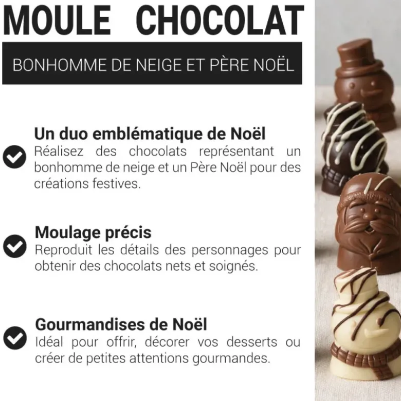Moule chocolat bonhomme de neige et père Noël
