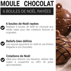 Moule chocolat 6 Boules de Noël rayées