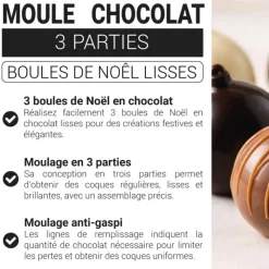 Moule chocolat en 3 parties Boules de Noël lisses Patisdécor