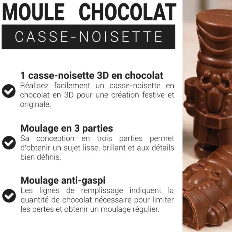 Moule chocolat en 3 parties 1 casse-noisette 3D