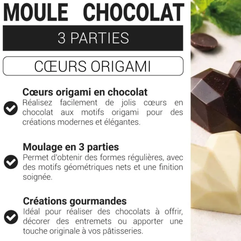 Moule chocolat en 3 parties coeurs origami