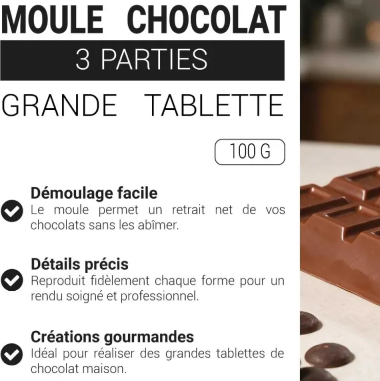 Moule chocolat en 3 parties grande tablette
