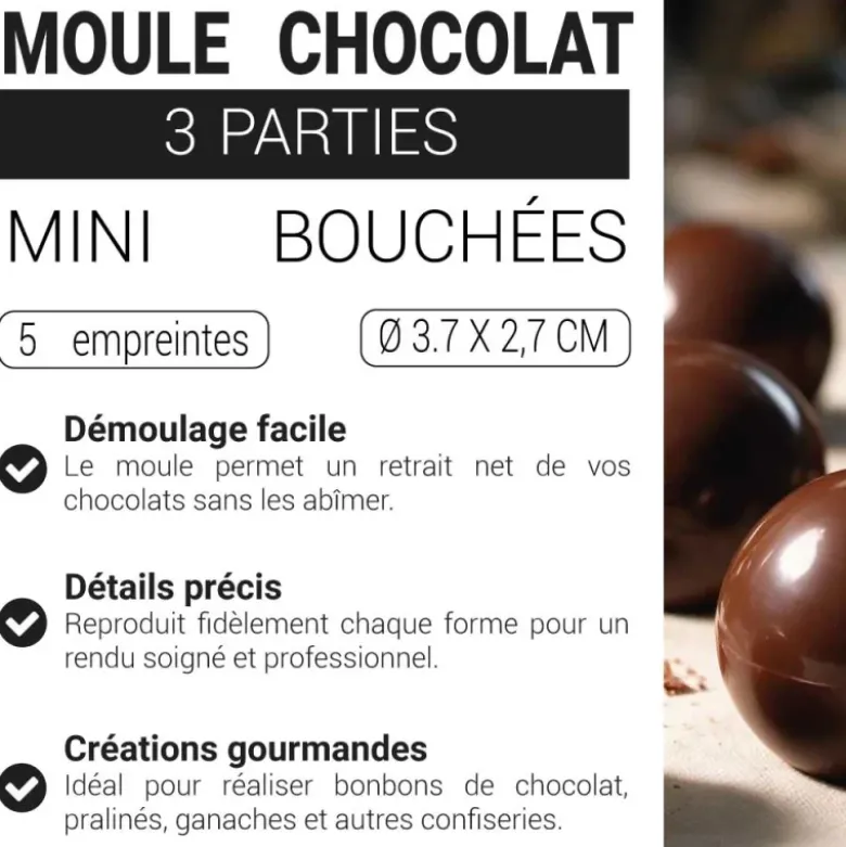 Moule chocolat en 3 parties mini bouchées