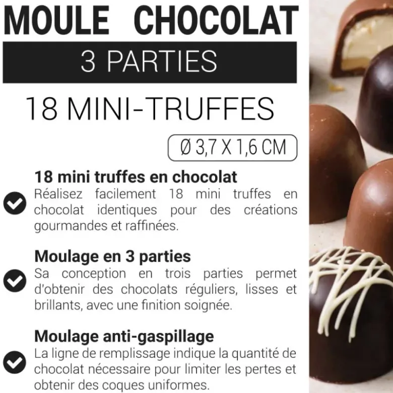 Moule chocolat en 3 parties 18 mini truffes