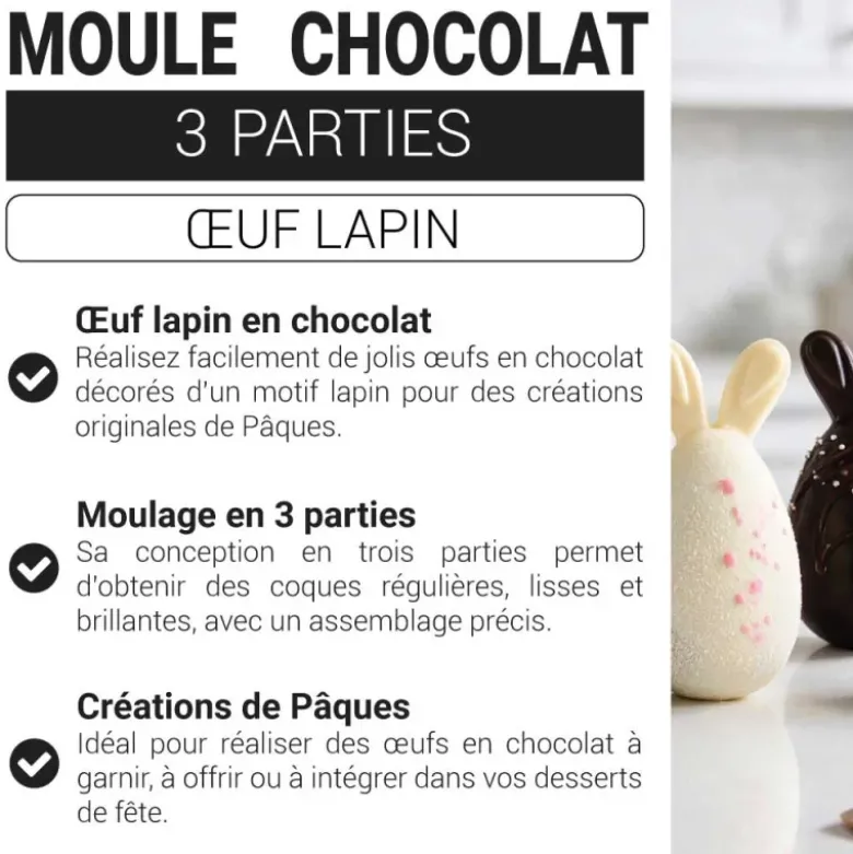 Moule chocolat en 3 parties Oeuf lapin