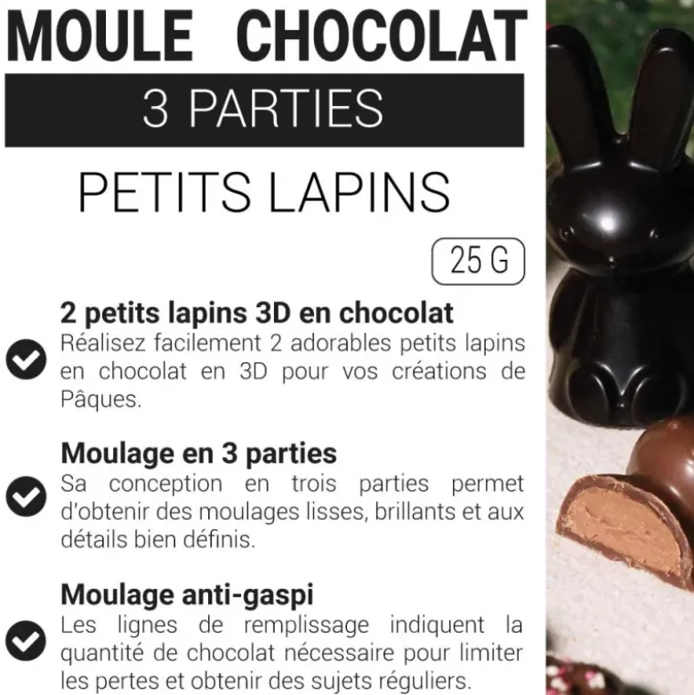 Moule chocolat en 3 parties Petits lapins
