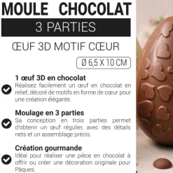 Moule chocolat en 3 parties œuf 3D motif cœur