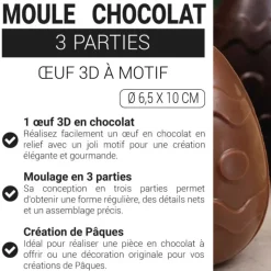 Moule chocolat en 3 parties œuf 3D à motif