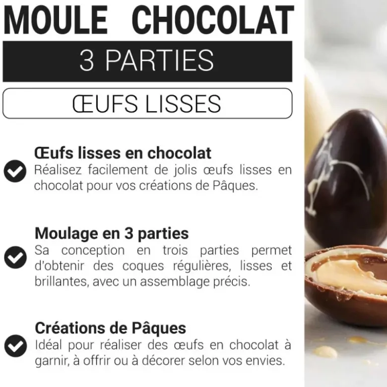 Moule chocolat en 3 parties Œufs lisses