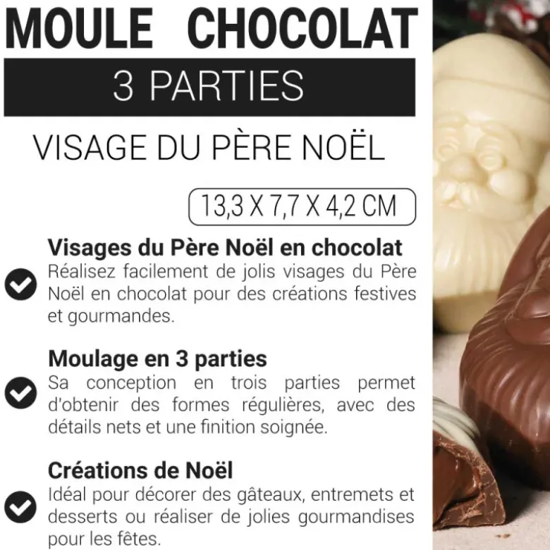 Moule chocolat en 3 parties Visage du père Noël Patisdécor