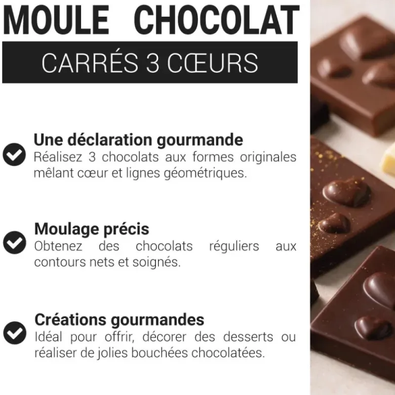 Moule chocolat Napolitains 3 coeurs