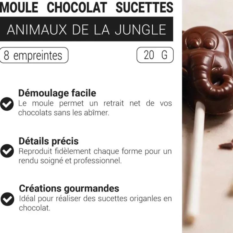 Moule Chocolat Sucettes Animaux de la Jungle