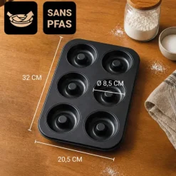 Moule 6 donuts au four en acier antiadhérent sans PFAS Ø8,5cm