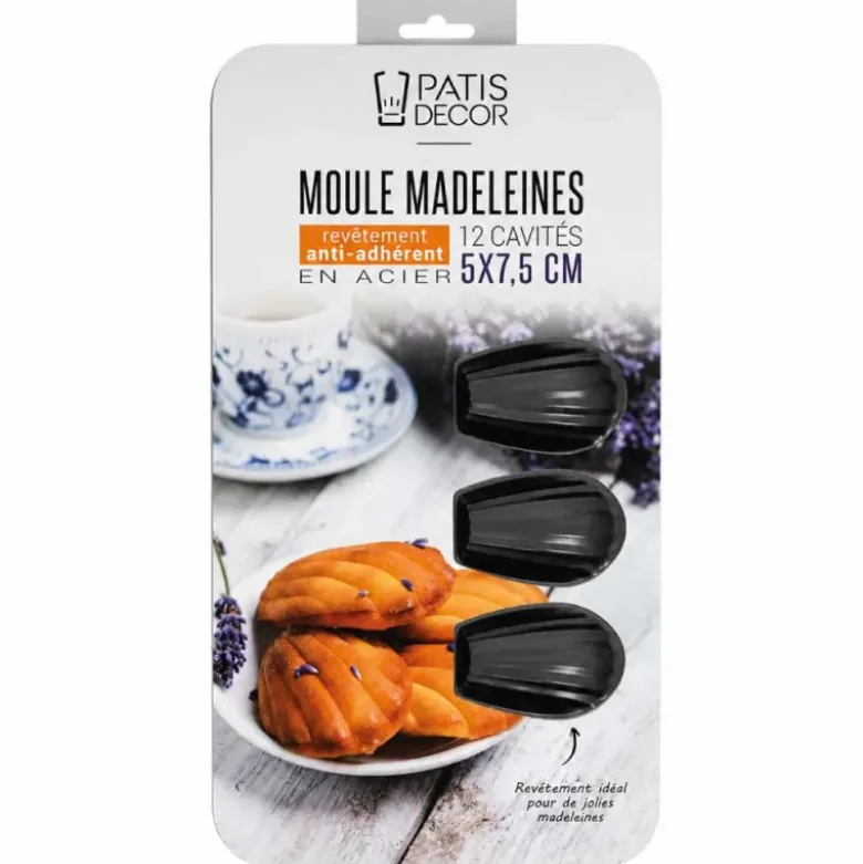 Moule 12 madeleines en acier antiadhérent sans PFAS 7,5x5cm
