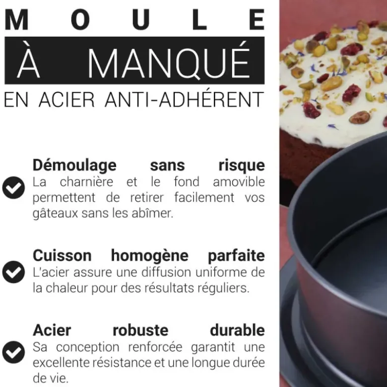 Moule à manqué démontable en acier antiadhérent sans PFAS