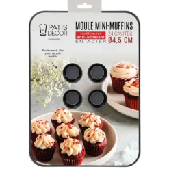 Moule 24 mini-muffins en acier antiadhérent sans PFAS Ø4,5cm
