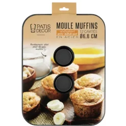 Moule 12 muffins en acier antiadhérent sans PFAS Ø6,8cm