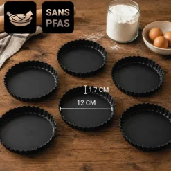 6 moules à tartelettes en acier antiadhérent sans PFAS - ø11,5cm
