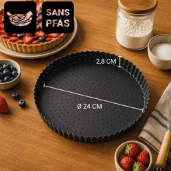 Moule à tarte perforé à fond amovible en acier antiadhérent sans PFAS