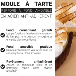 Moule à tarte perforé à fond amovible en acier antiadhérent sans PFAS