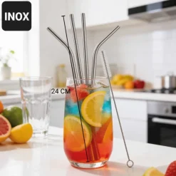 Paille en inox avec goupillon (x4)
