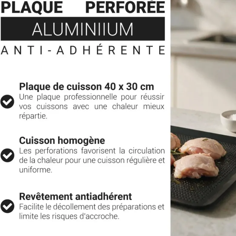 Plaque à pâtisserie plate perforée anti-adhérente - 40 x 30 cm