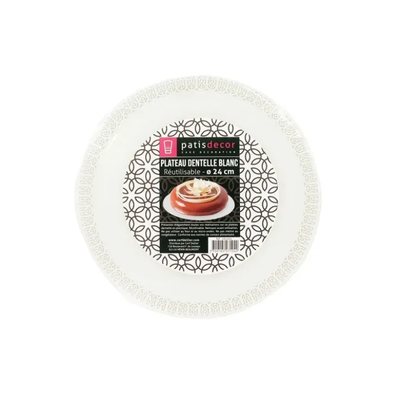 Plateau dentelle rond blanc