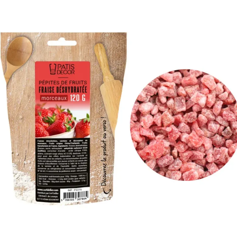 Pépites de fruits fraise déshydratée morceaux 120 g