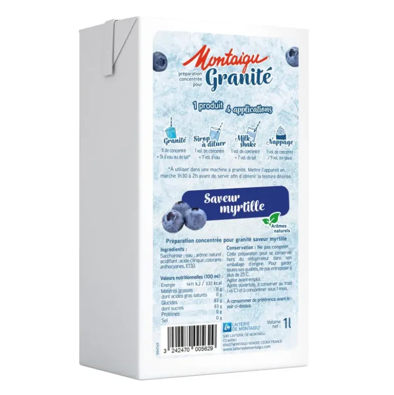 Préparation concentrée pour granité - saveur myrtille - 1 l