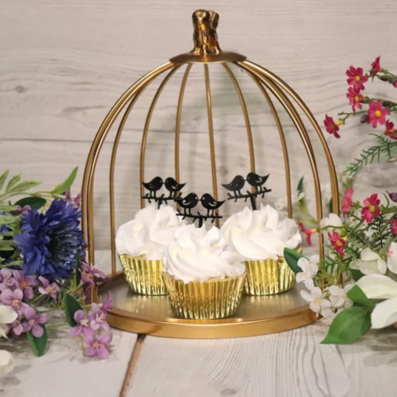 Présentoir cage à oiseaux doré 25 cm