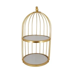 Présentoir cage à oiseaux doré 2 étages 20 cm