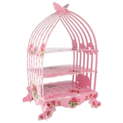 Présentoir cage à oiseaux rose