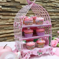 Présentoir cage à oiseaux rose