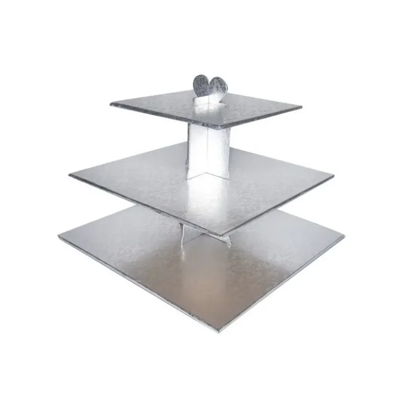 Présentoir cupcakes argent carré - hauteur 33 cm