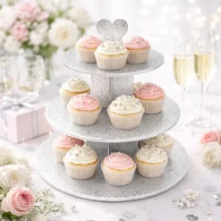 Présentoir cupcakes argent rond