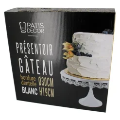Présentoir gâteau blanc broderie Ø 30 cm