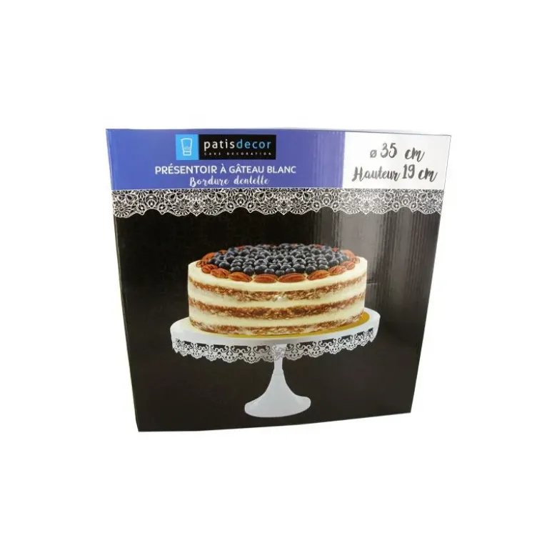 Présentoir gâteau blanc broderie Ø 35 cm