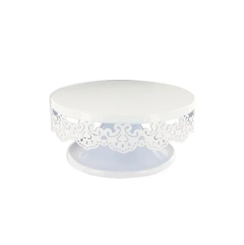 Présentoir gâteau blanc broderie Ø 15 cm