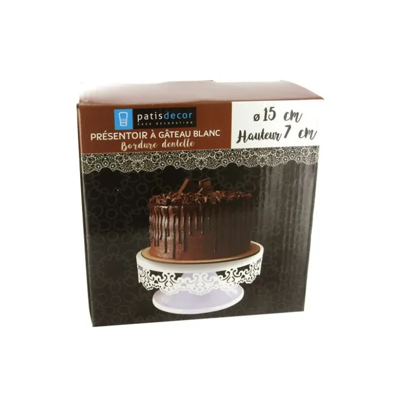 Présentoir gâteau blanc broderie Ø 15 cm