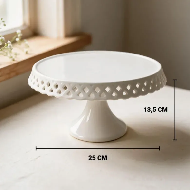 Présentoir gâteau en céramique dentelle fantaisie 25 cm